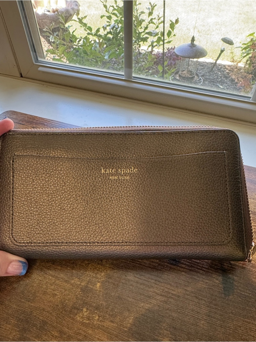Kate Spade New York Metallic Pewter Leather Continental Zip Around Wallet